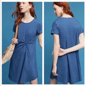 Anthropologie Holding Horses Dress Paula Knot Blue Short Sleeve Knit Sz. XS